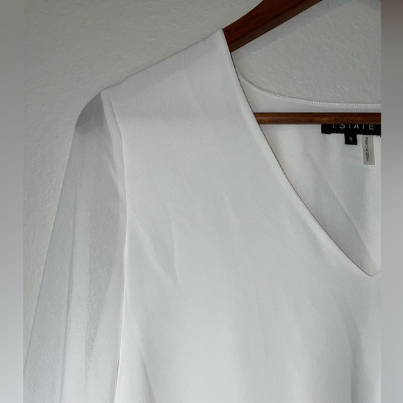 1. STATE Women’s White Balloon Long Sleeve V-neck Smocked Waist Blouse Top Small - Picture 5 of 16